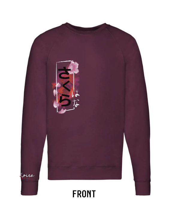 Felpa Unisex Sakura Blossom Hand - Lightweight Raglan Japan Asian Style
