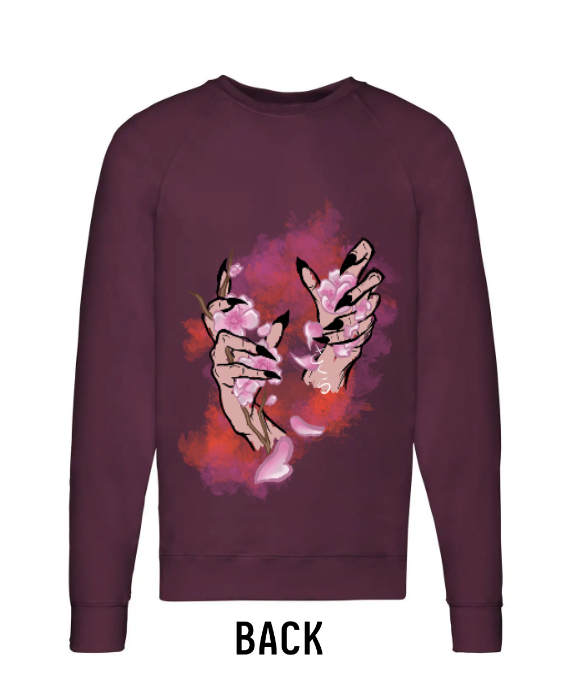 Felpa Unisex Sakura Blossom Hand - Lightweight Raglan Japan Asian Style