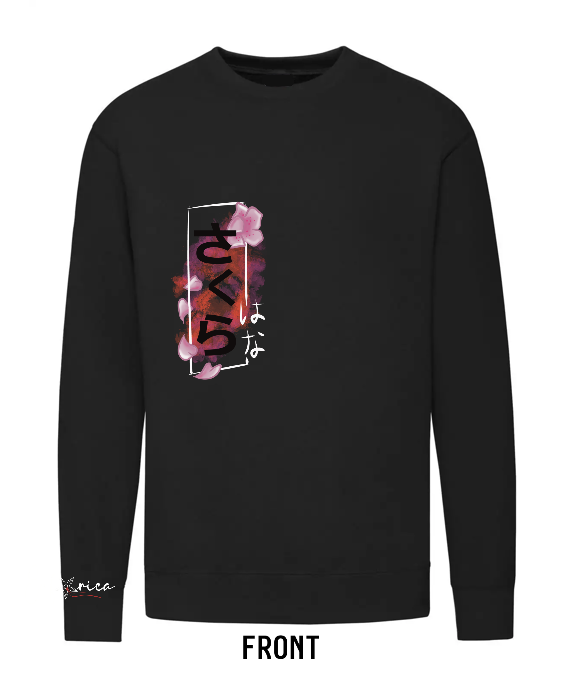 Felpa Unisex Sakura Blossom Hand - Lightweight Raglan Japan Asian Style